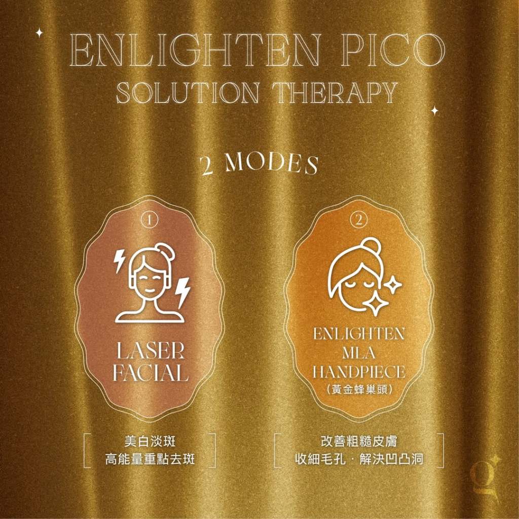 Enlighten Pico可針對不同膚質使用兩個模式，精準調整能量，帶來多重美肌功效。